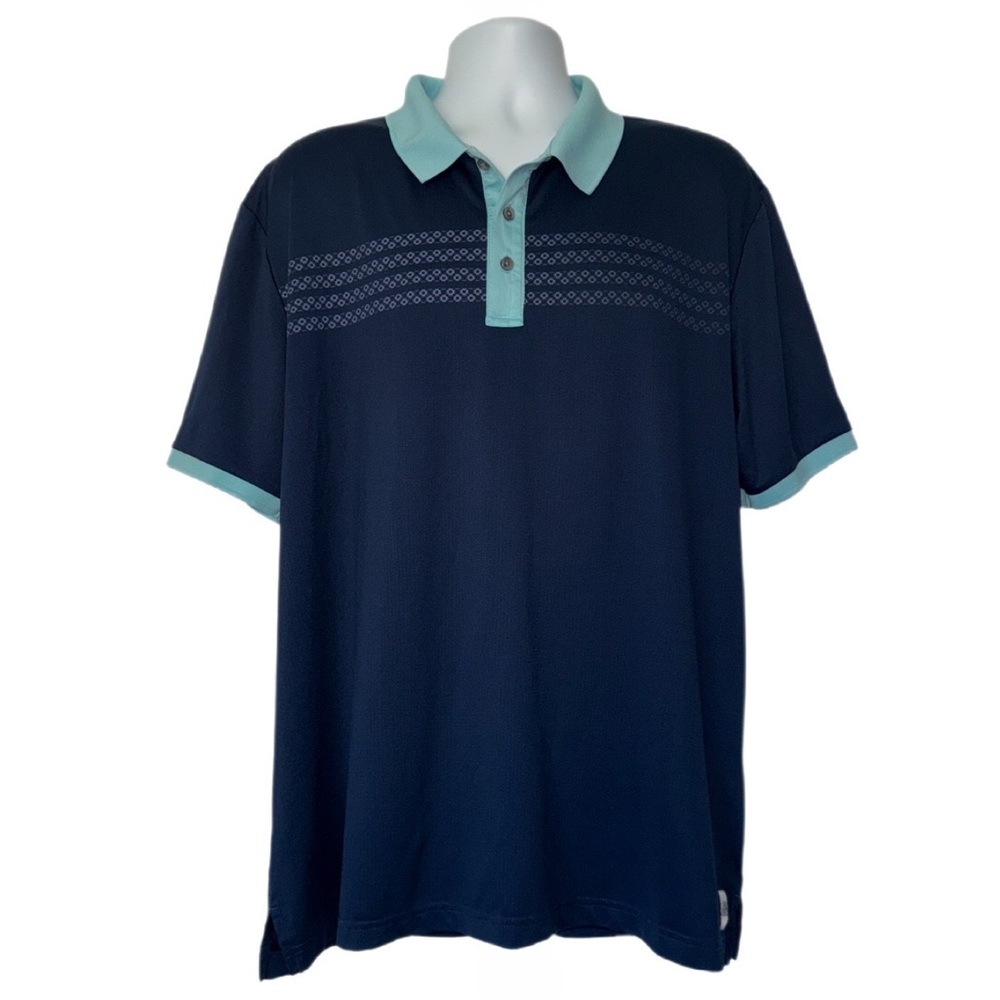 PGA TOUR Men’s XXL Golf Polo Shirt Navy Blue Aqua Trim Performance Short Sleeve